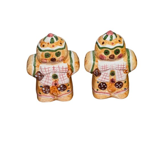 Gingerbread Cookie Ceramic Shaker Set Ceramic Holiday Winter Christmas - Picture 1 of 5